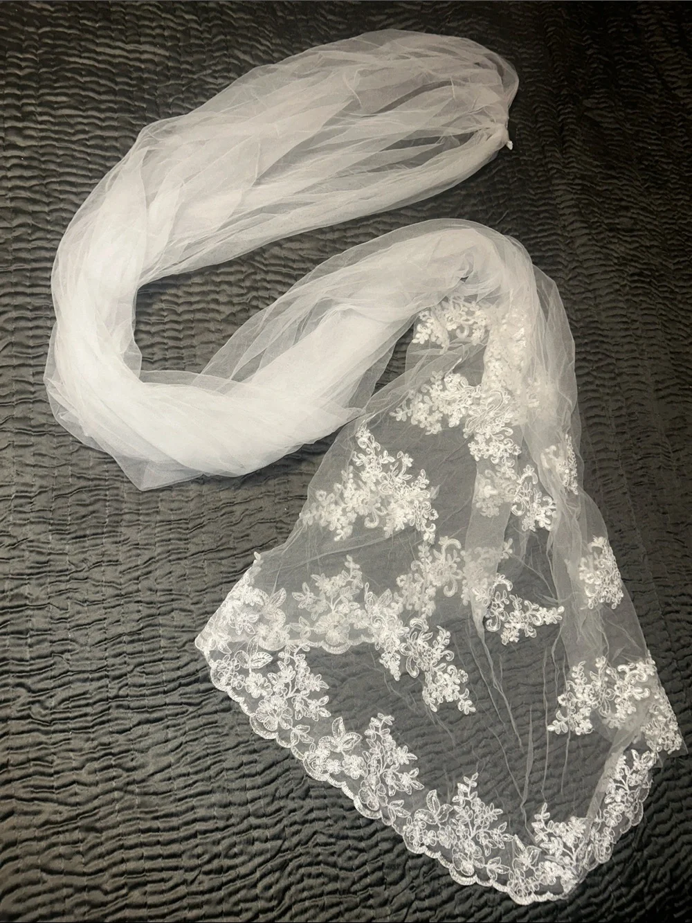 Cathedral Length Lace Bridal Veil with Scalloped Edge